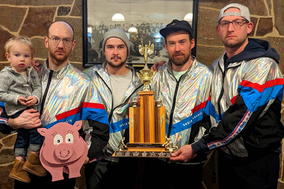Winners of the A Event, the Hogline Honeys from Revelstoke – Skipped by Kody Moncrief, Third Brady Blake, Second Tim Work, Lead Chad Gillespie. (Contributed by Revelstoke Curling Club)