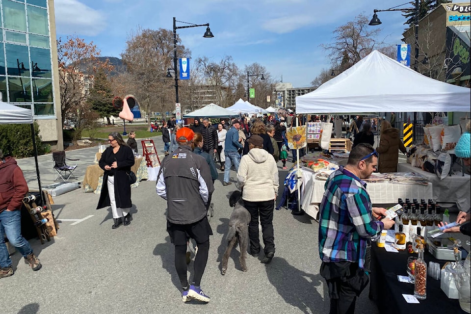 The Penticton Farmers’ Market in April 2023. (Logan Lockhart- Western News)