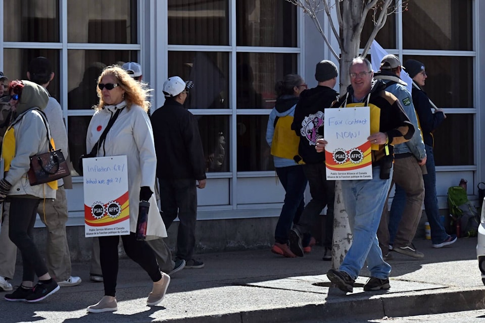 Members of the largest public servant union are striking following a breakdown in negotiations with the federal government. Employees in Penticton are participating in the national strike. (Brennan Phillips - Western News)
