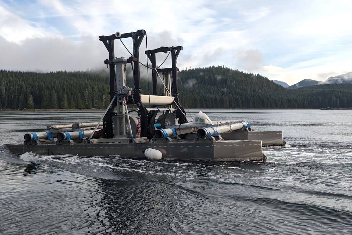 Prototype testing with the UVic-led Blind Channel off-grid tidal power project, near West Thurlow Island, is successfully demonstrating the potential for harnessing tidal currents to power off-grid communities. (Courtesy of the Institute for Integrated Energy Systems at UVic)