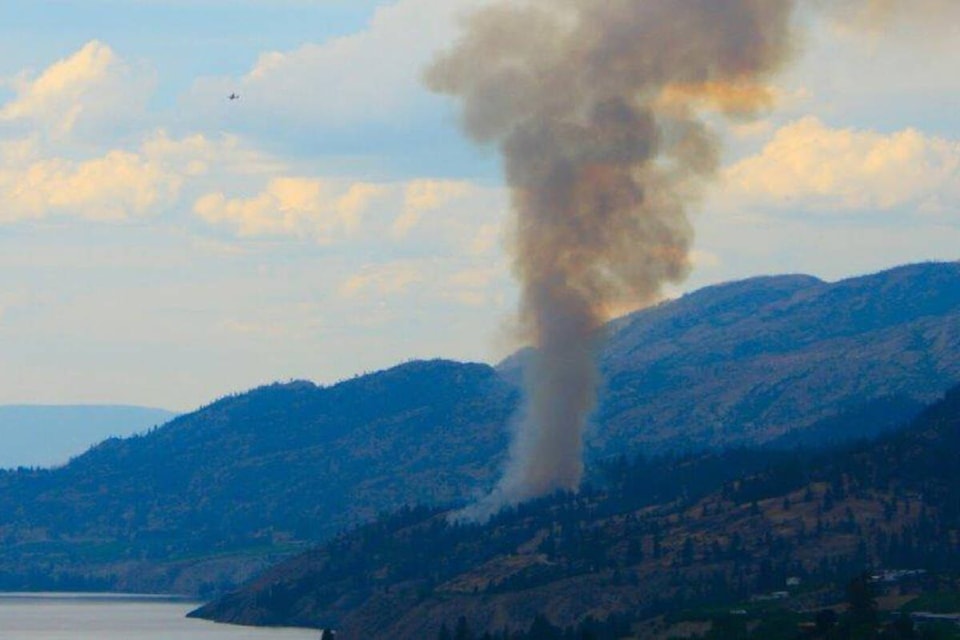 A wildfire has sparked in the hills east of Naramata on Friday, July 21. (Photo- Barbara Smallwood)