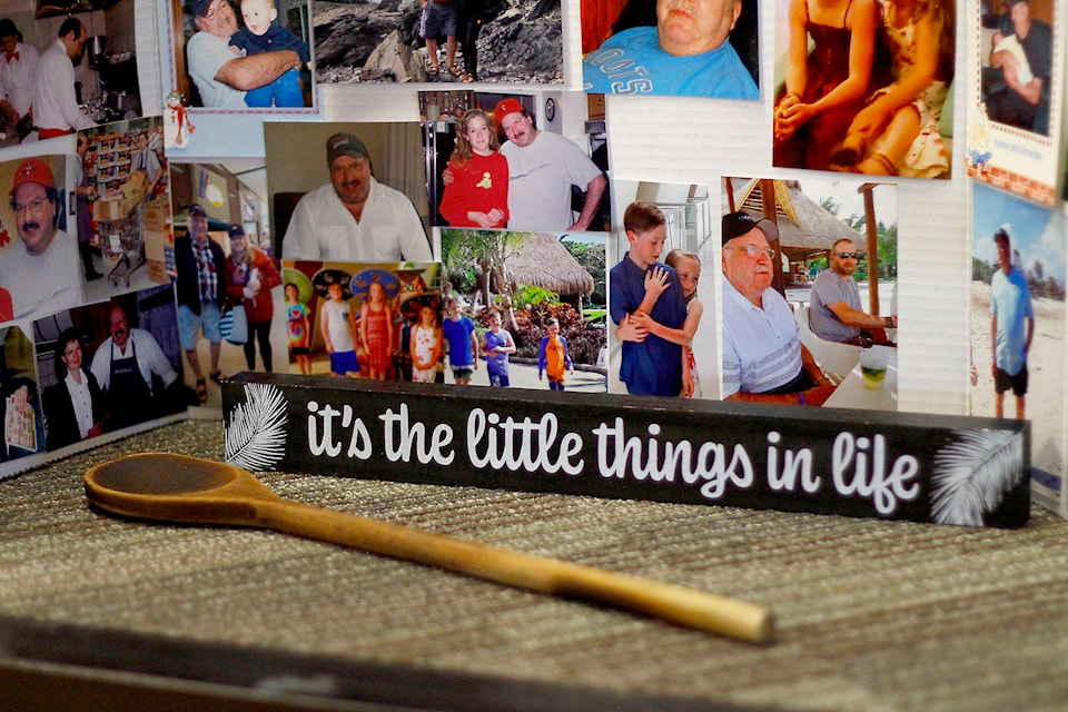 A display on the stage at the Ponoka Legion included a photo collage of Bob Hepp’s life, and some of his signature belongings. (Emily Jaycox/Ponoka News)(Emily Jaycox/Ponoka News)