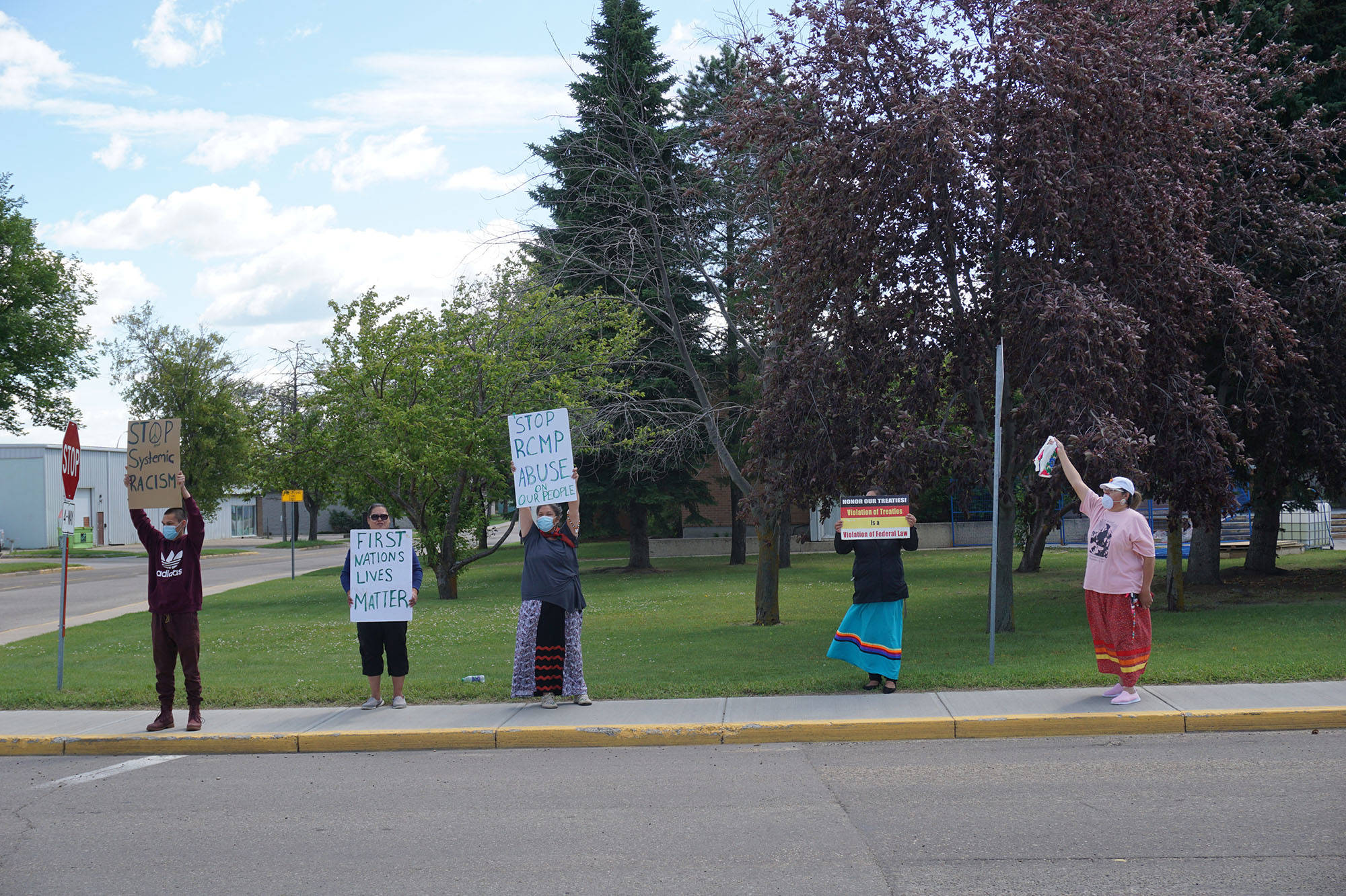 Protesters outside the Wetaskiwin Courthouse demanded change after the