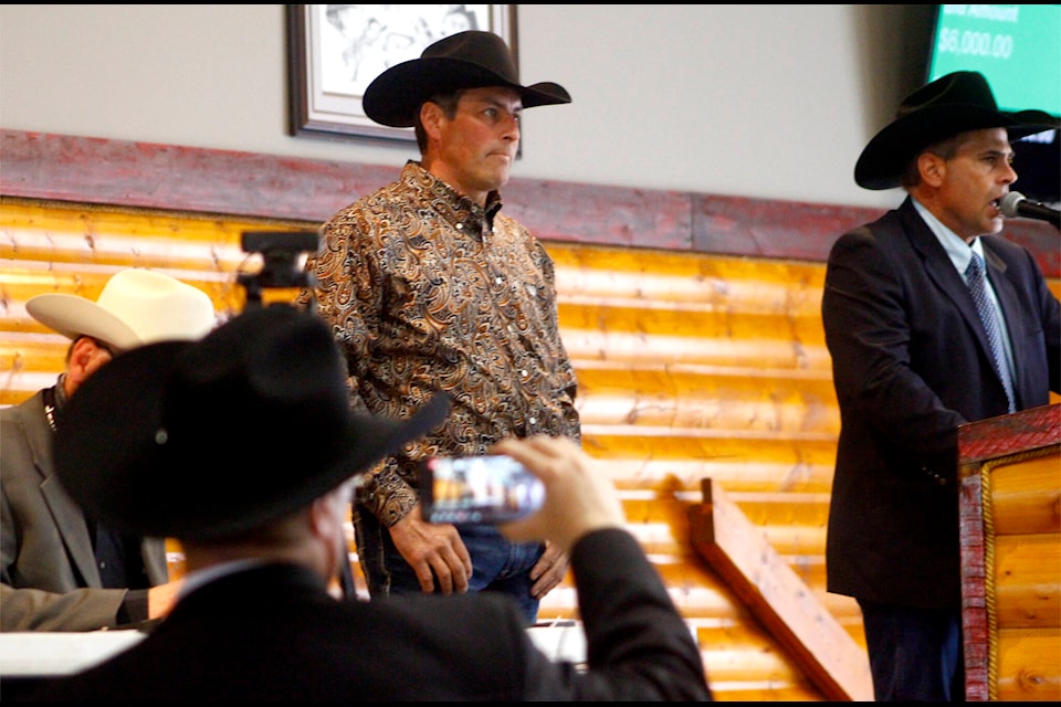 First on the auction block, Vern Nolin’s tarp sold for $12,000. (Emily Jaycox/Ponoka News)