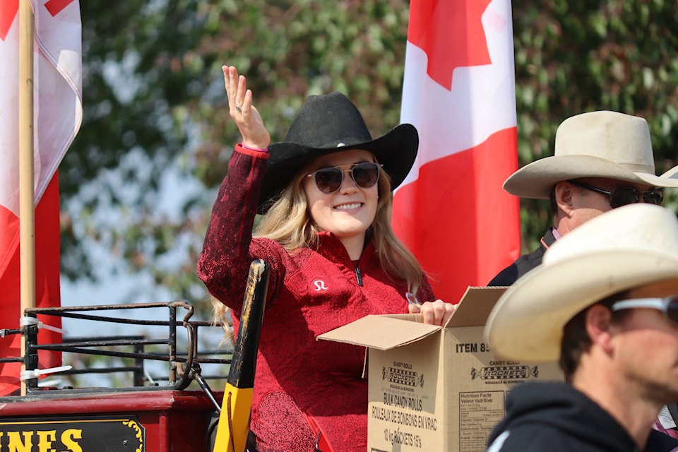 Parade marshal Olympic speedskater Maddison Pearman in the Ponoka Stampede on June 30. (Photos by Emily Jaycox/Ponoka News)