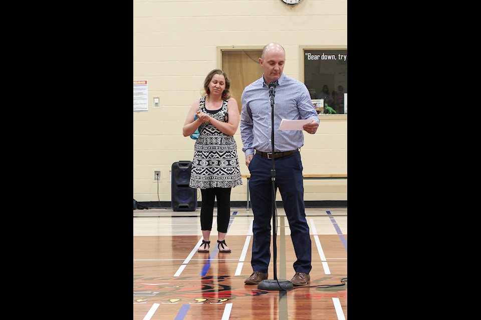 The dance presentation was opened by Gus Wetter Principal Jordan Rhodes and teacher Jaymi Rausch. (Lynn Sabo photo)