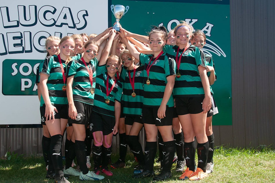 The Ponoka Storm U13 Girls won gold at Tier 3 outdoor soccer Alberta Provincials in Ponoka Aug. 12 and 13. (Photo submitted)