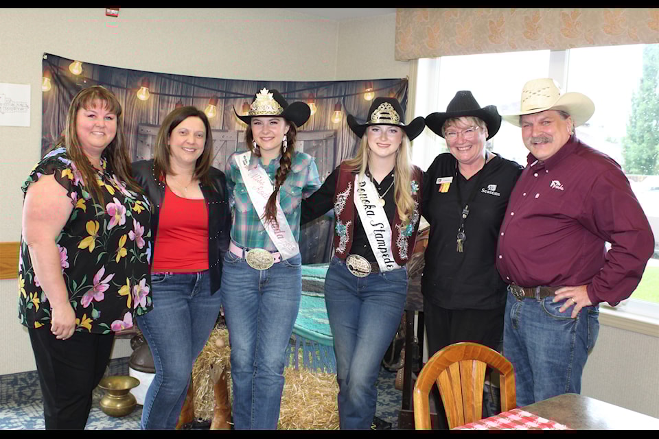 L to R: Seasons Ponoka general manager Stephanie Waldron, Ponoka councillor Sandra Lyon, Miss Rodeo Canada Kaylee Shantz, Miss Ponoka Stampede Olivia Maclennan, fun manager Connie Sheltus and Ponoka Mayor Kevin Ferguson.