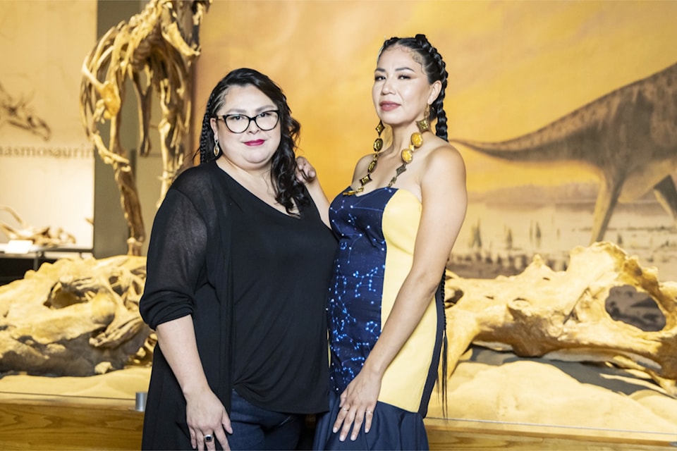 Designer Rhonda Johnson, left, with model Faye Wolfe.