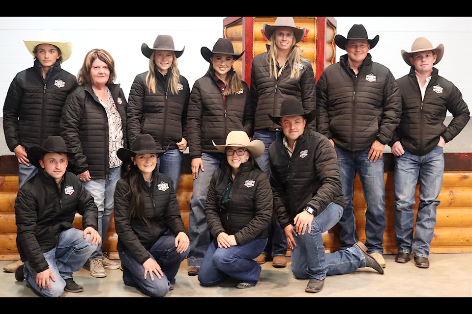 Back row, left to right:  Jayden Vold, Brenda Vold, Brooke Pomeranz, Macy Auclair, Lawrie Saunders, Levi Simpson and Jacob Stemo. Front row, left to right: Kash Bonnett, Bobbi Henderson, Rene LeClercq and Tyrel Flewelling.