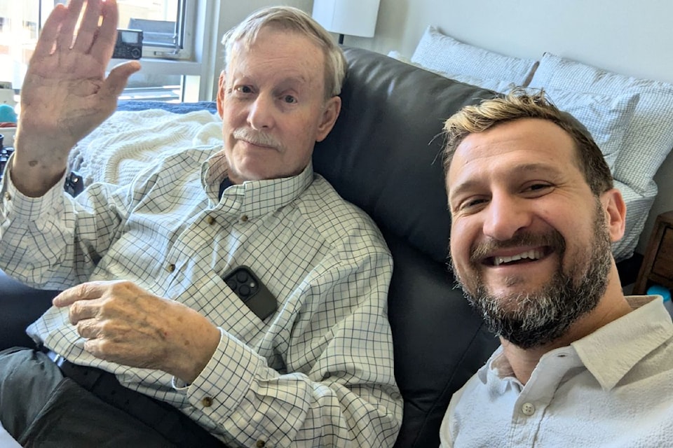 Maxence Arignon (right), the Amica Senior Lifestyles community relations director, said residents like John Bowes (left) are heroes for paving the way for today's gay community.