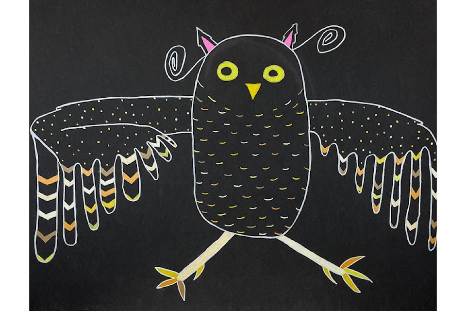 Susie Seeta Saila, Snowy Summer Owl, coloured pencil, 22 x 30 in.
