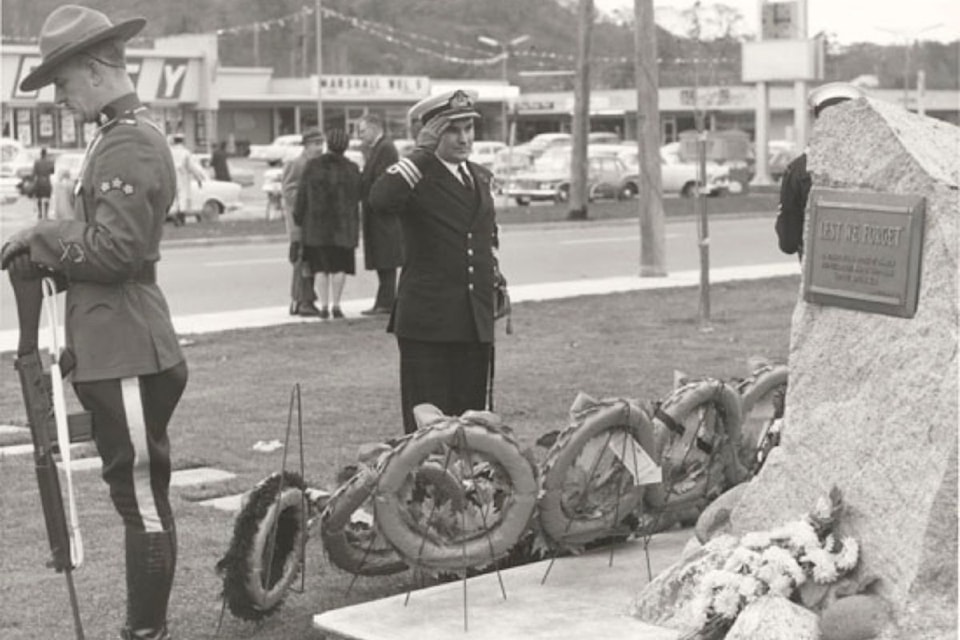 Remembrance Day ceremonies at the Saanich War Memorial, Gore Park, 1962
