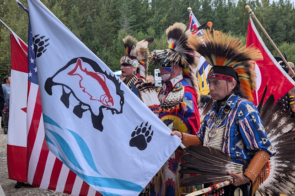 This is the first powwow co-hosted by the Lhtako Dene nation at their new arbour. It is the 50th held by the Quesnel Tillicum Society.