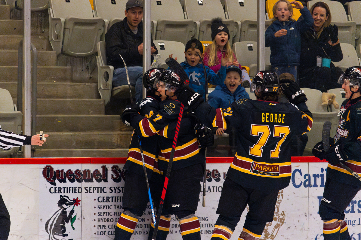 River Rush players celebrate a goal.
