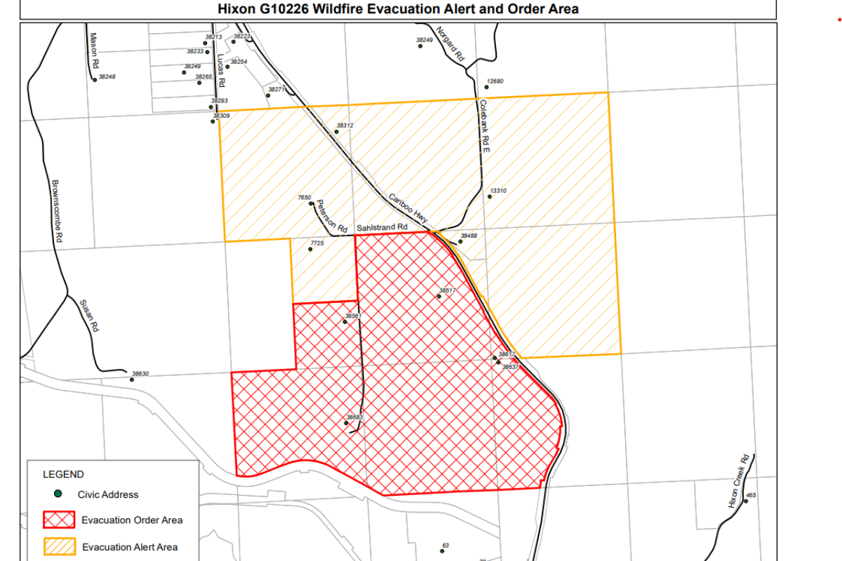 A map showing the evacuation areas