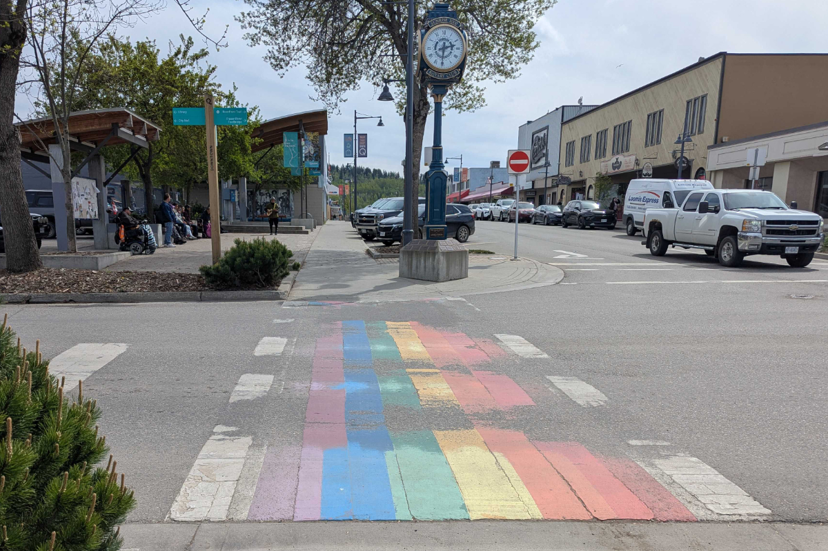The Quesnel rainbow crosswalk is more damaged and worn than it should be as the most recent painting was less than a year ago
