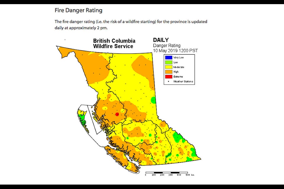 The Fire Danger Rating Friday, May 10. Photo courtesy of the BC Wildfire Service