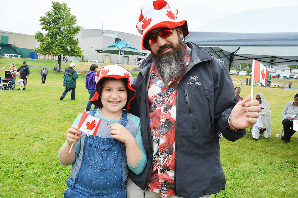 Brookelyn and Norm Jeff wore special hats to the Quesnel Canada Day celebrations at LeBourdais Park. Lindsay Chung photos