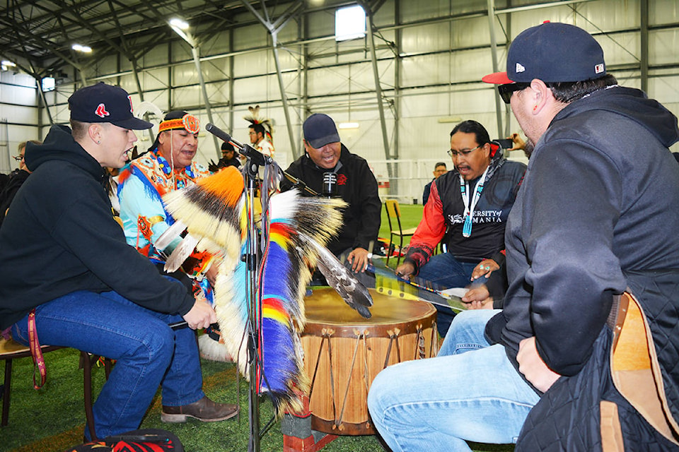 Battle Mountain drummers Saturday, Oct. 12 at the 46th Annual Memorial Pow Wow. Lindsay Chung photo
