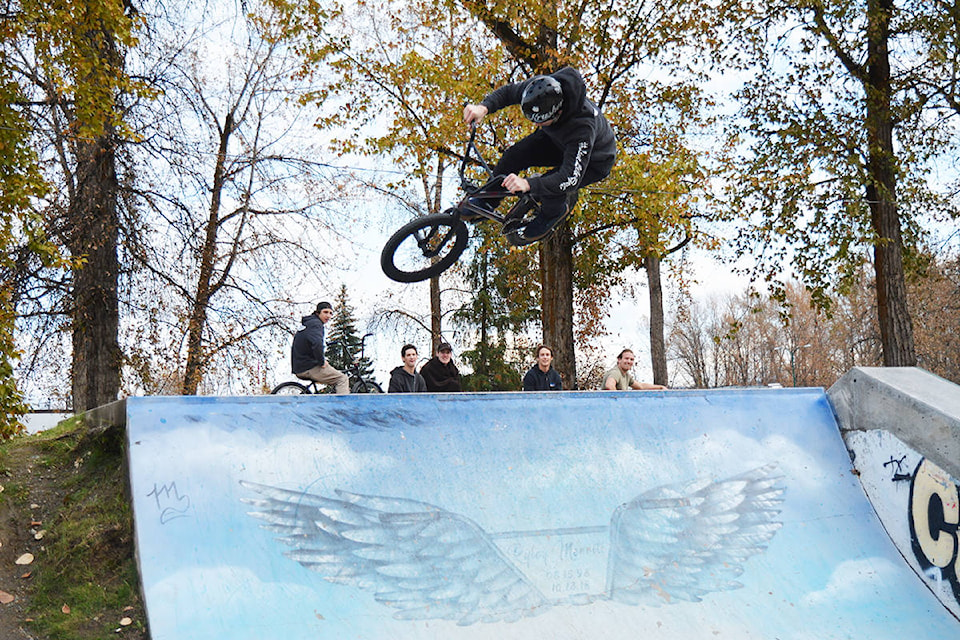 Bryn Nelson competes in advanced BMX at the 2019 Slam Jam/Ride for Ryley Sunday, Oct. 13 at the Quesnel Skate Park. Nelson finished first in the competition and won the award for Best Send It. Lindsay Chung photo