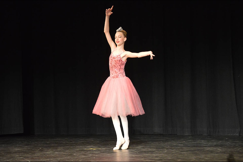 A dancer presents her Ballet: Demi-Pointe: Solo routine Saturday, Feb. 15 at the Chuck Mobley Theatre during the second day of the Quesnel Dance Festival. (Lindsay Chung - Quesnel Cariboo Observer)