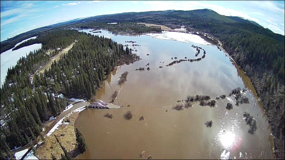 Teresa Sharp took this drone footage of Nazko Road at Rainbow Lake Saturday, April 18. (Teresa Sharp photo)