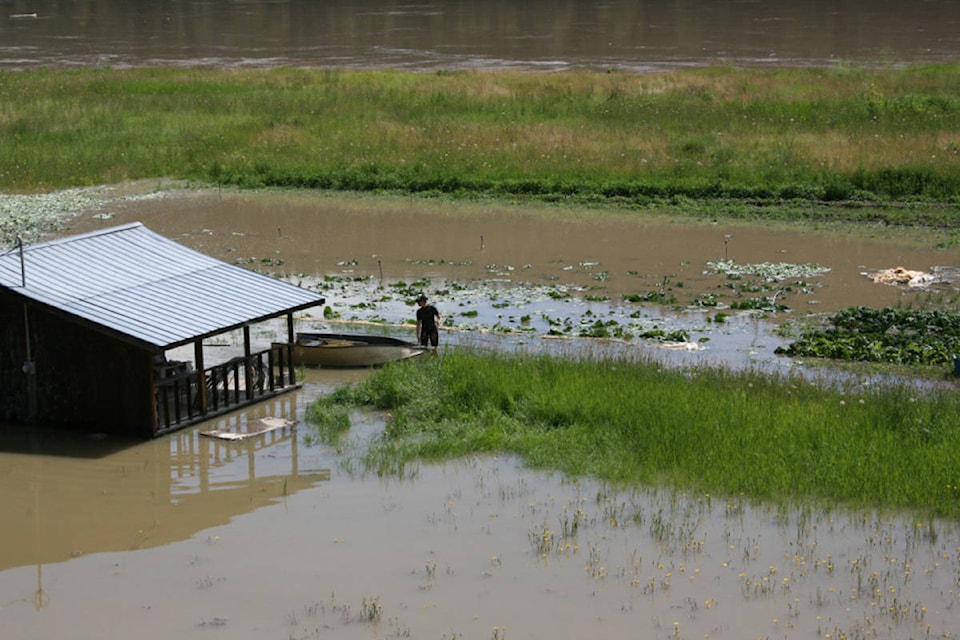 Puddle Produce Farm manager Brianna van de Wijngaard learned Sunday her garden plot in the Old Soda Creek townsite was flooded. (Diane Dunaway photo)