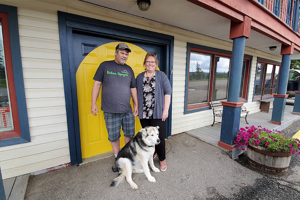 Sheri and Shane Marsh purchased the building at 1160 Dixon Road. They live upstairs and have their shop - Fox Mountain Urban Upcycle on the main floor. (Monica Lamb-Yorski photo - Williams Lake Tribune)