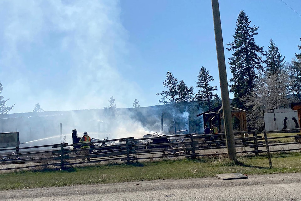 Emergency crews respond to a structural fire on Highway 97 between Williams Lake and Quesnel on Friday, April 16. (Photo submitted)