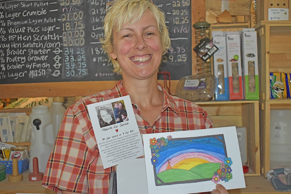 Cards designed by École Red Bluff Lhtako students supporting Sarah Shipley Memorial Scholarships are available for purchase at the Bouchie Lake Country Store or Regency Chrysler. (Rebecca Dyok photo)