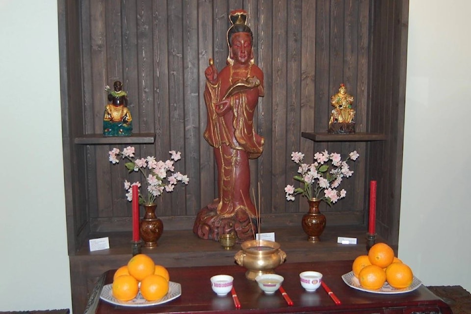 The altar of the Lytton Chinese Museum, with Quan Yin, the Goddess of Mercy, in the centre, May 13, 2017. (Photo credit: Barbara Roden)