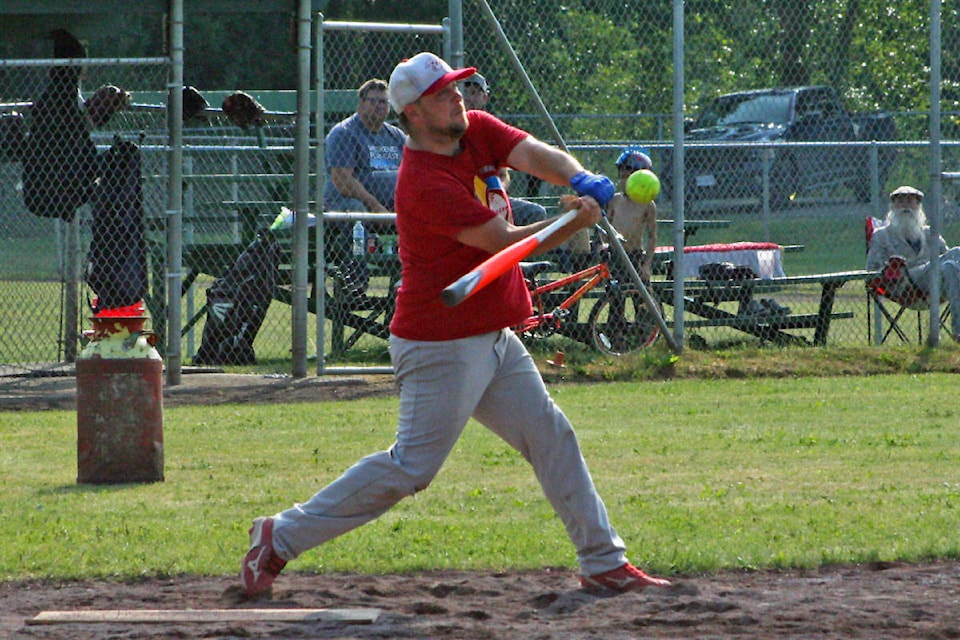 A Longname player lines up a hit during the final of a fundraising tournament. Longname defeated the Cubs in the final game of the tournament, which raised $1,000 for Quesnel Minor Baseball. (Cassidy Dankochik Photo - Quesnel Cariboo Observer)