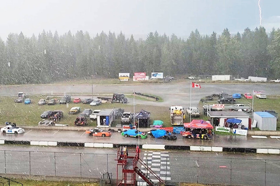 A storm featuring lighting and hail forced an early end to the racing. (Cassidy Dankochik Photo - Quesnel Cariboo Observer)
