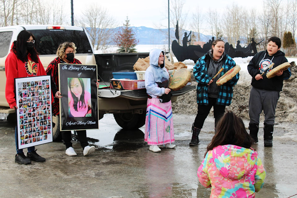 Youth gathered to honour April Mary Monk at Spirit Square in Fort St. James. (Photo by Michael Bramadat-Willcock)