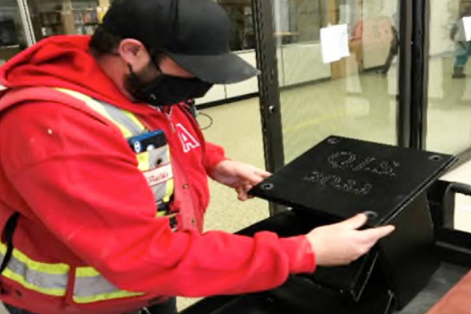 A time capsule containing documents, photos and memorabilia for the new Quesnel Junior School, which remains under construction, was recently sealed. (Quesnel Junior School photo)