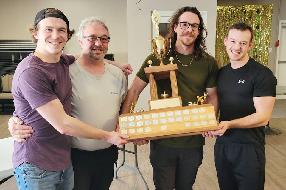 St. Patrick’s Day bonspiel “A” Event winners included skip Josh Blackmore, third Ray Blackmore, second Kyle Blackmore and lead Nolan Blackmore. (Cassidy Dankochik Photo - Quesnel Cariboo Observer)