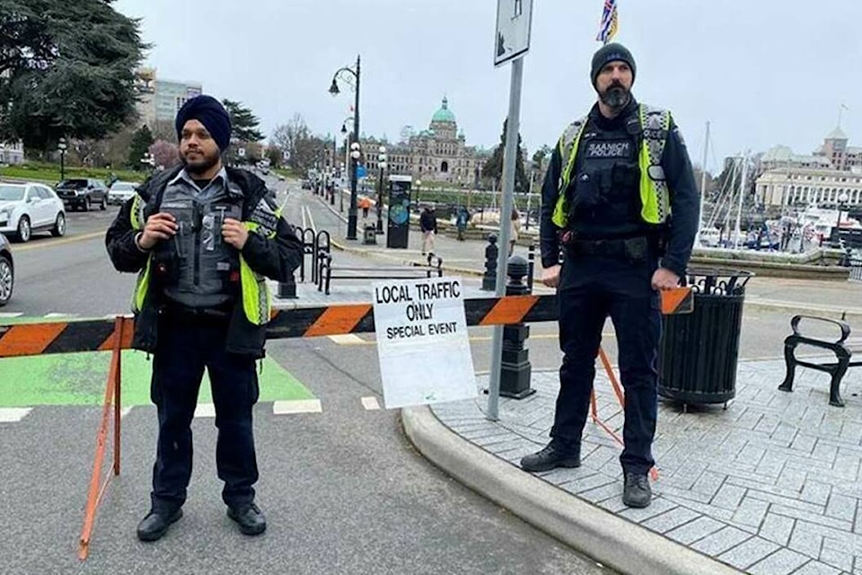 Protests at the legislature over nine weeks between January and April cost the province nearly $386,000 in police overtime, according to the Victoria Police Department. (Courtesy of VicPD)
