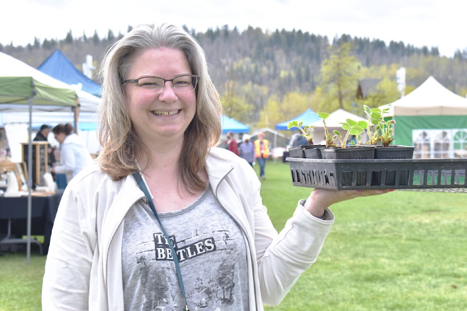Crystal Allen was excited to hit up the first Quesnel Farmers’ Market of the season on Saturday, May 7. (Rebecca Dyok photo — Quesnel Cariboo Observer)