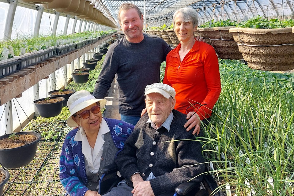 Peter Josephy, co-founder of Richbar Golf and Gardens, with his wife Guadalupe Fuentes Flores, his son Roy, and daughter Anne. Peter celebrates his 100th birthday June 30th. (Contributed photo)