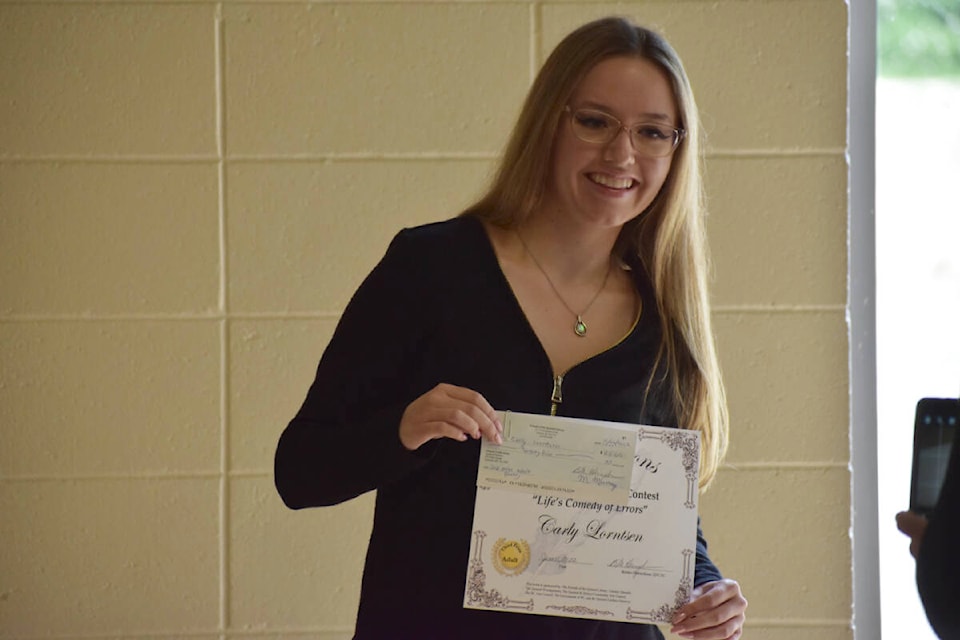 Carly Lornsten claimed third place in adult poetry. (Rebecca Dyok photo — Quesnel Observer)