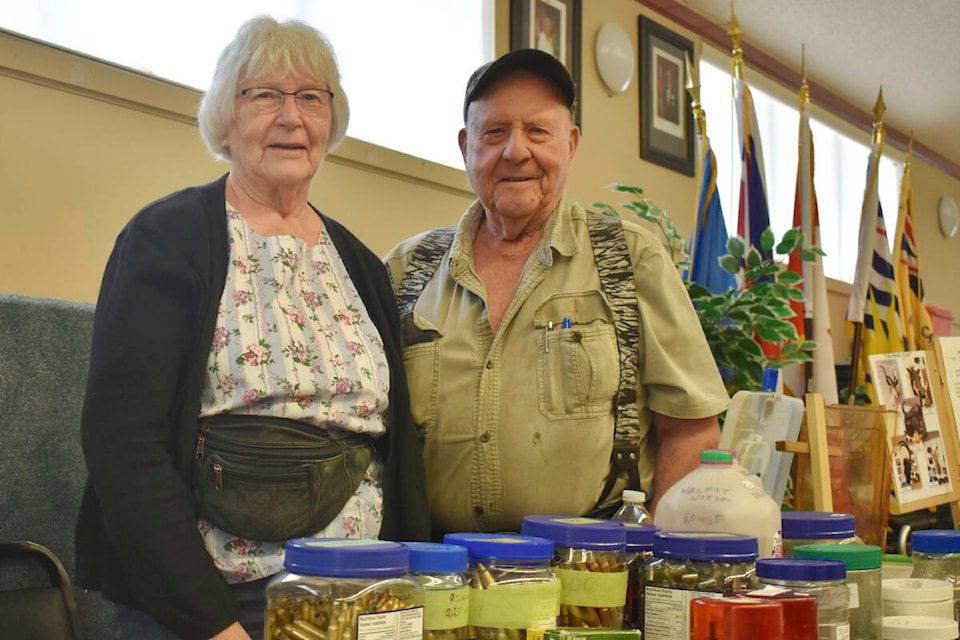 Lil and Merv McGladdery of Quesnel were busy selling shooting accessories, ammunition and fishing gear at the Quesnel Rod and Gun Club’s show and swap. Merv has been a club member since the 1970s. (Rebecca Dyok photo — Quesnel Cariboo Observer)