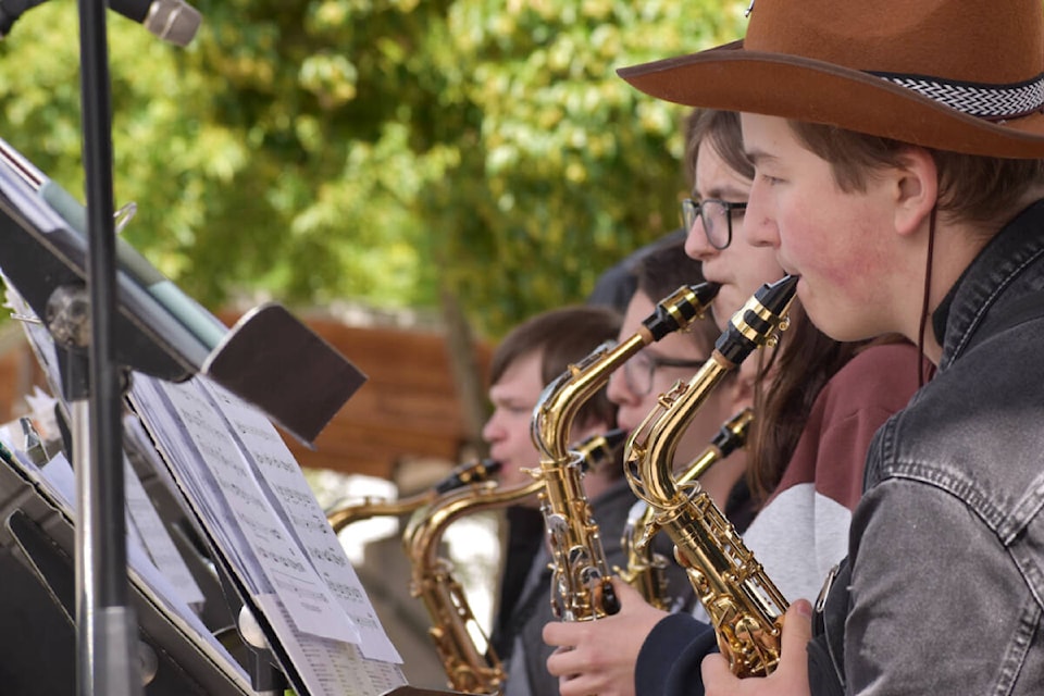 The Correlieu Jazz Band was at Spirit Square in downtown Quesnel on Thursday, June 23. (Rebecca Dyok photo — Quesnel Observer)