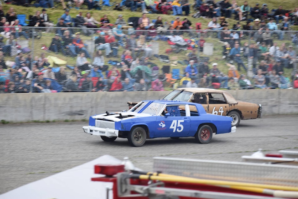 Racing fans packed the Goldpan Speedway for the Bob Willson Memorial Crash to Pass on Thursday, July 14. (Tracey Roberts photo — Quesnel Observer)