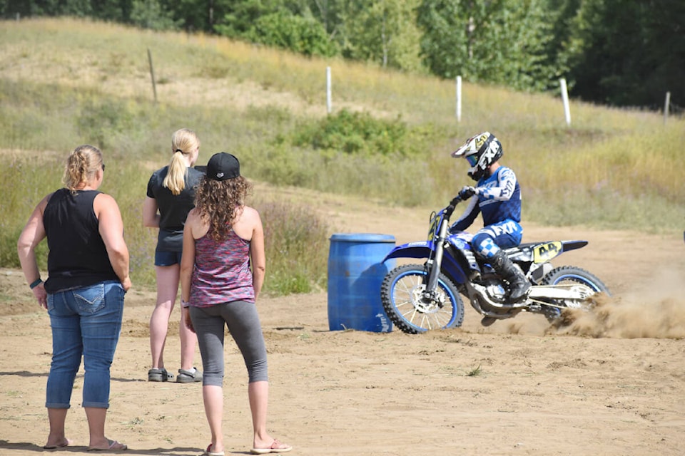 Barrel racing was among the competitions held at the Quesnel motocross track on Sunday, Aug. 7. (Rebecca Dyok photo — Quesnel Observer)