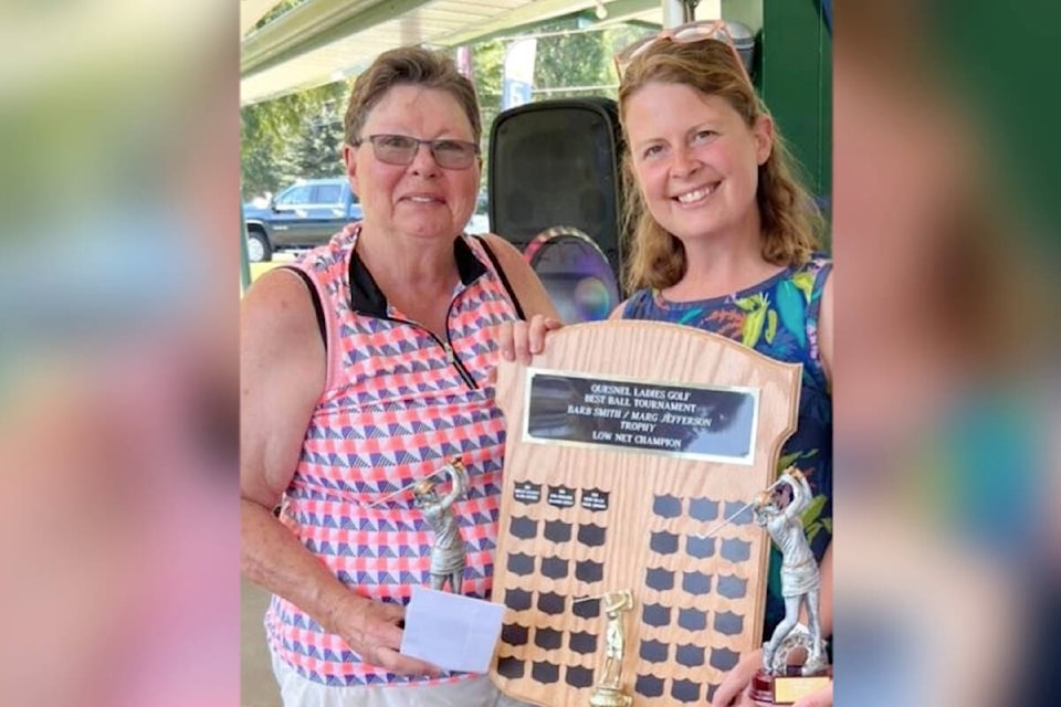 Marj Watt and Shannon Coffey of Quesnel won this year’s Barb Smith Marj Jefferson Low Net Trophy. (Photo submitted)