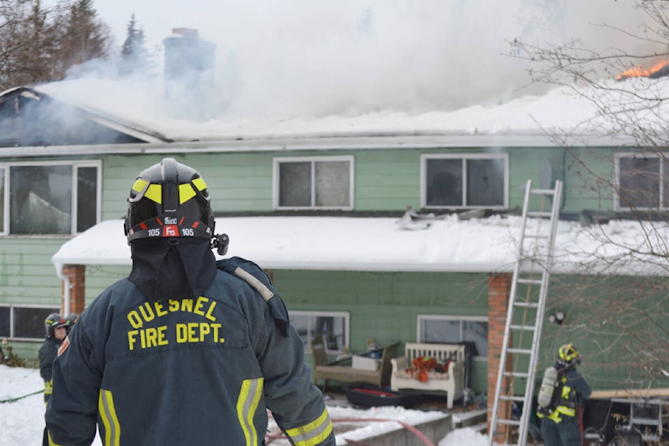 Firefighters attended a structure fire at Lakeview Crescent on Monday, Nov. 21. (Rebecca Dyok photo — Quesnel Observer)