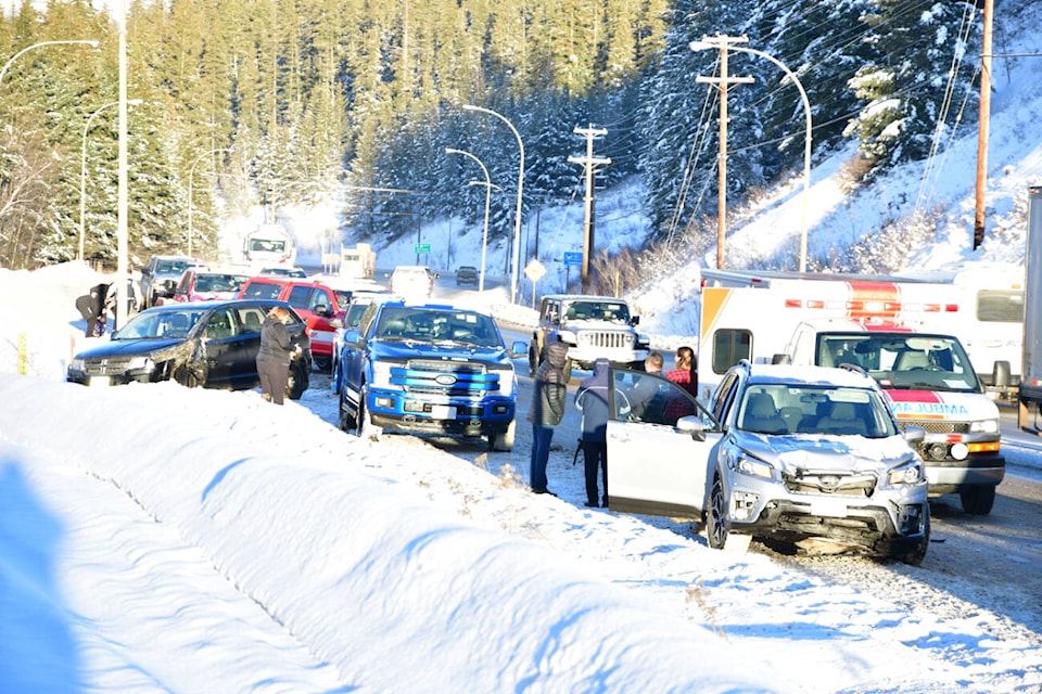 Eight vehicles were involved in a collision on Highway 97 Monday morning (Jan. 23). (Karen Powell photo)