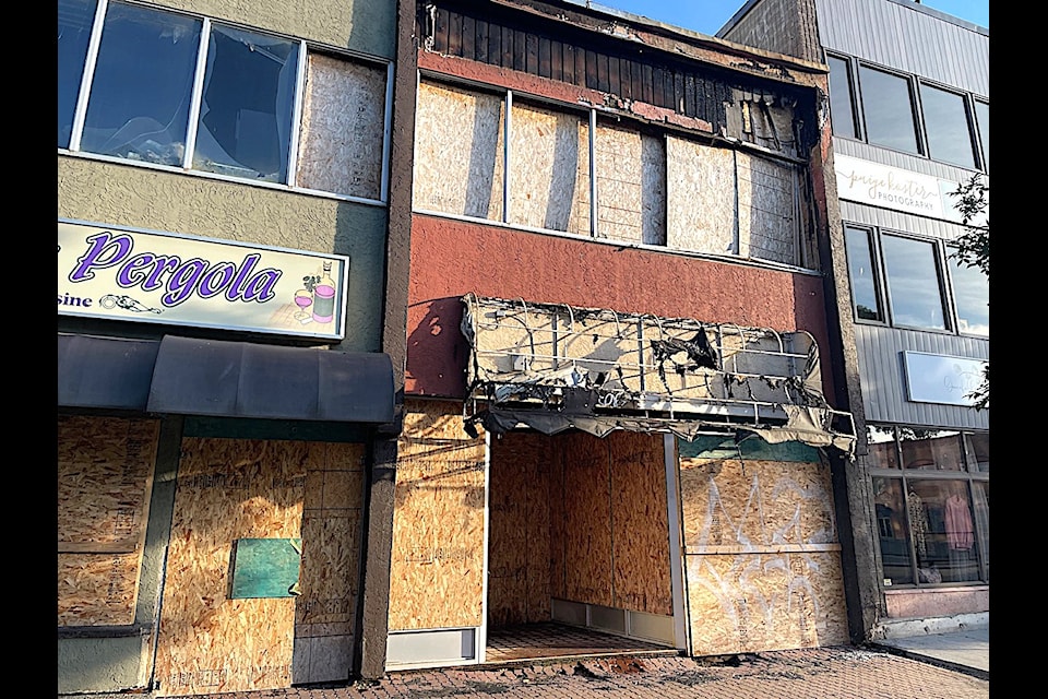 The City of Red Deer hopes remediation on a long burned-out building on 48th Street can happen by the end of the year. (Photo by LANA MICHELIN/Advocate staff).