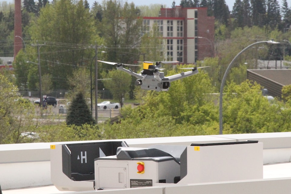 Red Deer RCMP are one of three detachments chosen for trials using drones as first responders. The technology was demonstrated on Thursday. (Photo by Paul Cowley/Advocate staff)